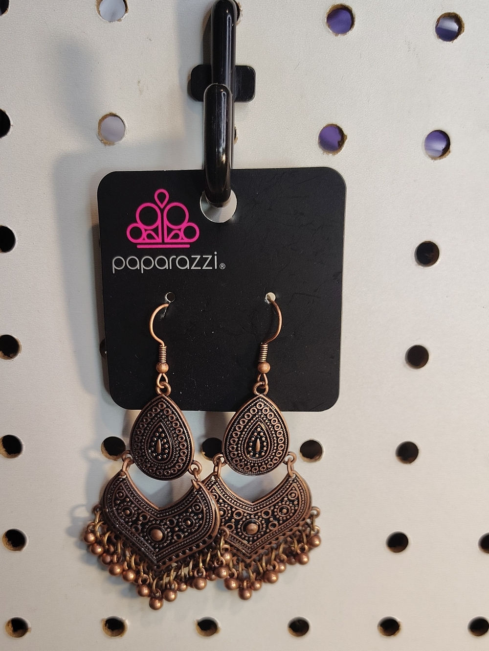 paparazzi Copper Filigree Teardrop Fringe Earrings